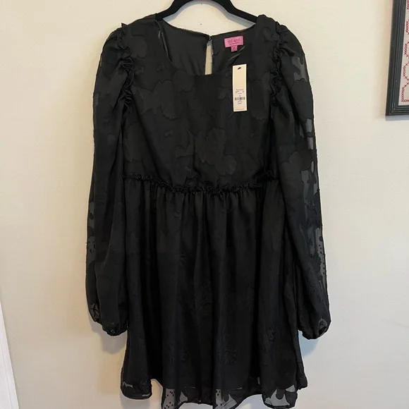 fitted lace wedding dress Francesca Velvet Long Sleeve Open Back Mini Dress in Black | Size: S main image 1